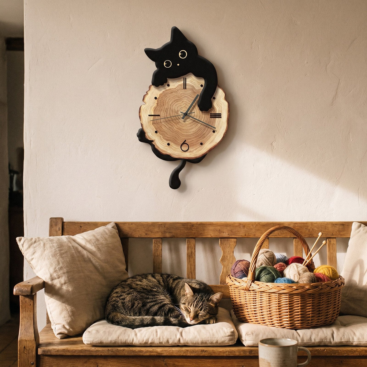 Reloj de Pared Gato Madera