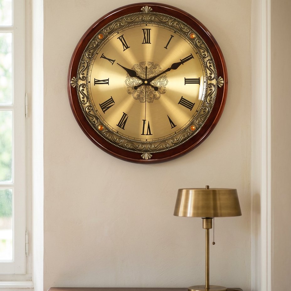 Reloj de Pared Dorado Números Romanos