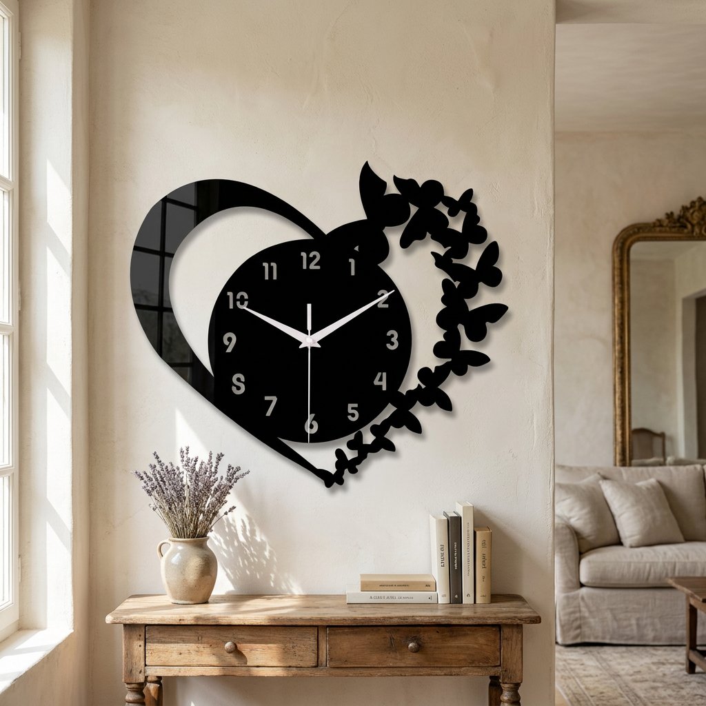 Reloj de Pared Corazón Mariposas