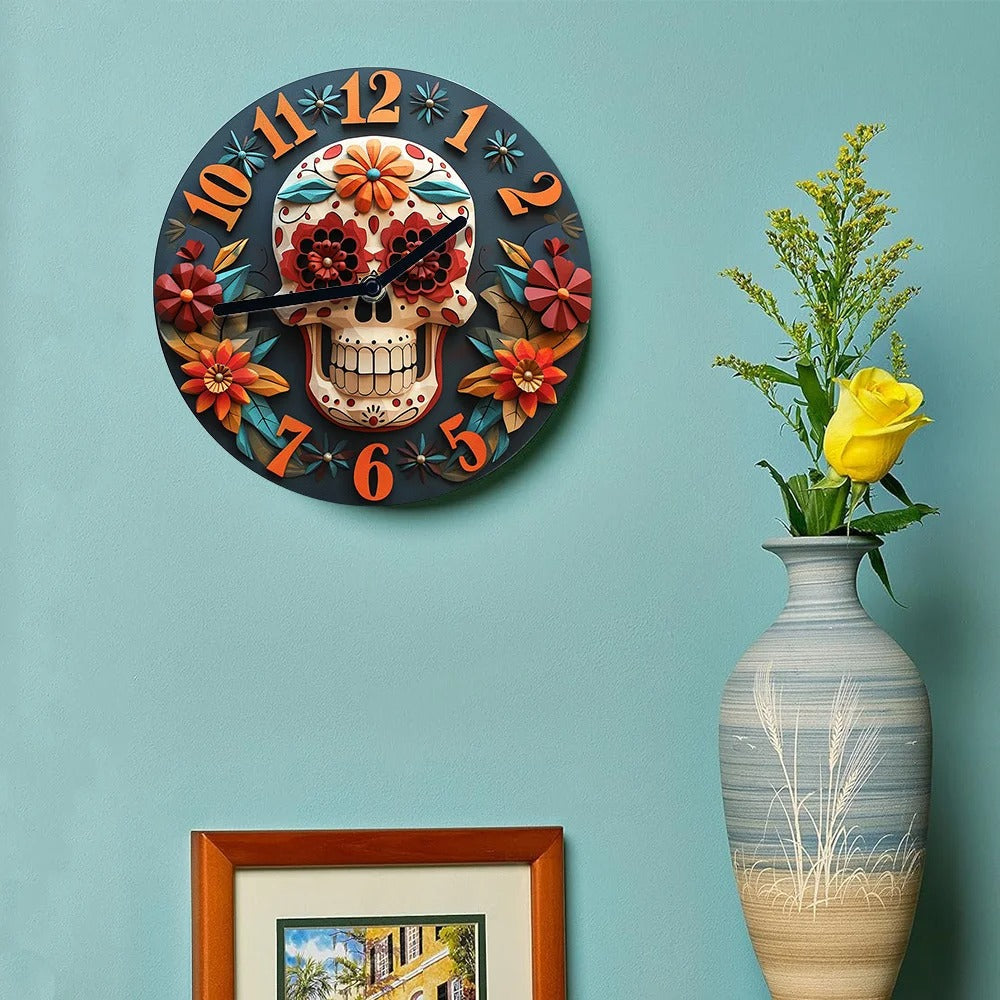 Reloj de Pared Calavera Floral