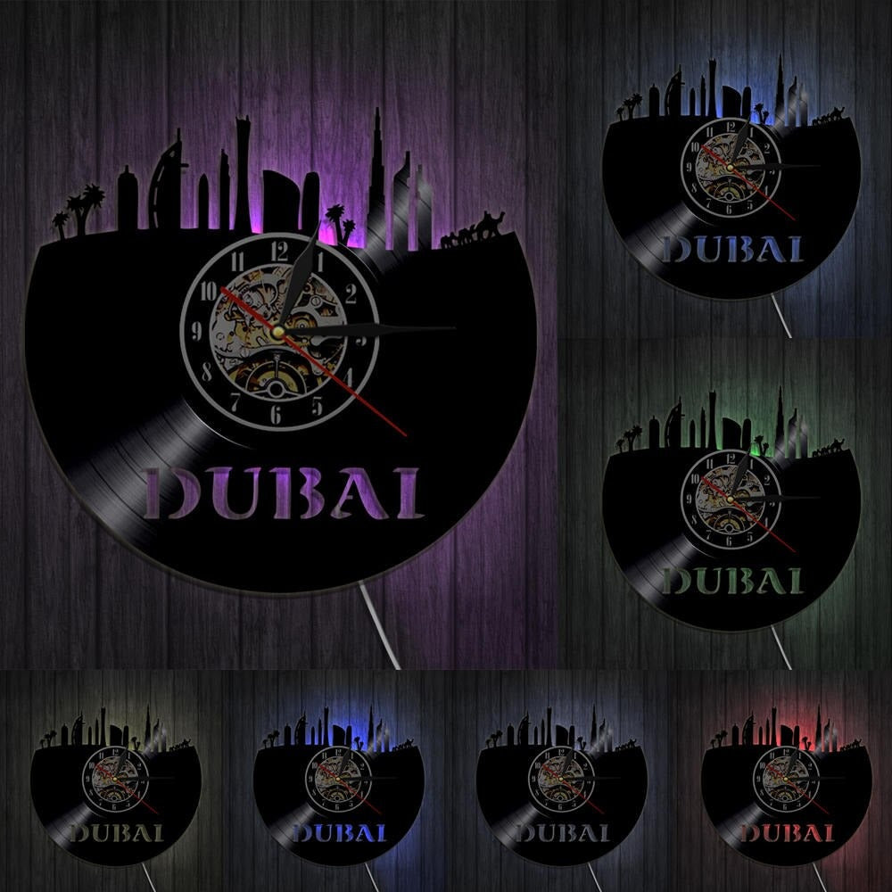 Reloj de Pared Vinilo LED Skyline Dubái